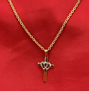 Sterling Silver 925 With Gold Wash Small‎ Cross Pendant Necklace thumbnail 1