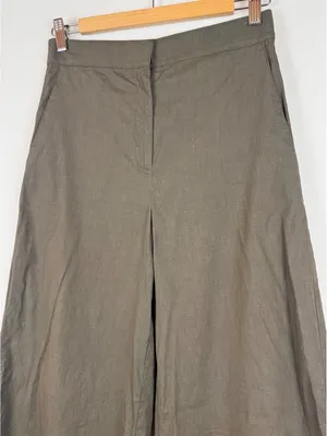 Theory Olive Green Stretch Crepe Wide Leg Cropped Pants High Rise Size 2 thumbnail 2
