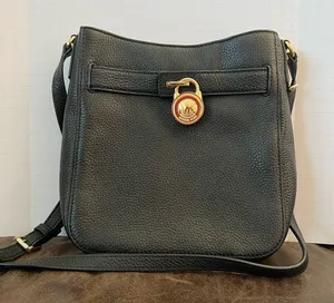Michael Kors‎ Black Pebbled Leather Crossbody Bag - Gold-Tone Hardware thumbnail 1