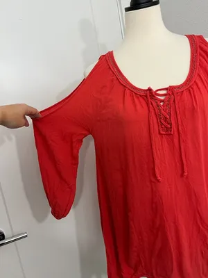 L*Space Large Red Cold Shoulder Lace-Up Tunic Dress / Cover-Up thumbnail 4