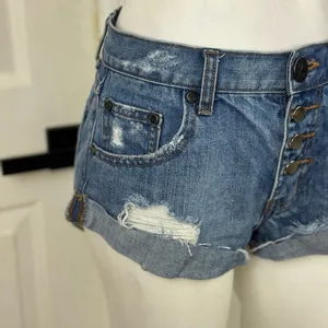 One X One Teaspoon Harlets High Rise Exposed Button Fly Jean Shorts 24 thumbnail 2