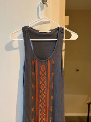 Solitaire Gray Maxi Dress with Rust Embroidered Panel, size XS thumbnail 3