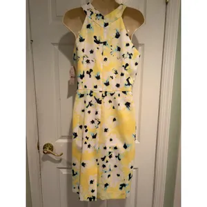 Katherine Kelly‎ Kennedy Dress 6 Yellow Floral Halter Sheath Seaside Breeze NWT thumbnail 6