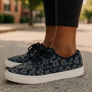 Disney Mickey Mouse Canvas Sneakers Size 10 Black Grey Retro Streetwear Shoes thumbnail 1