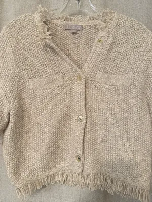 J Crew Fringe-Trim Short-Sleeve Cropped Lady Jacket in Marled Yarn | M thumbnail 4