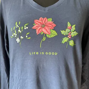 Life is Good Christmas Holiday Flowers Crusher Cotton Tee thumbnail 3