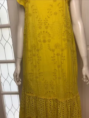 Payal Jain BOHO Yellow Eyelet Floral Lace by Anthropologie Maxi Dress Dz 2 thumbnail 5