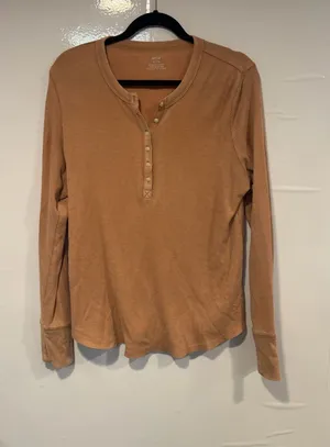 Aerie Ribbed Henley Long Sleeve Top -‎ Camel thumbnail 1