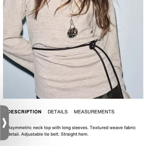 Zara NWT asymmetrical long sleeve top faux leather tie belt light beige marl thumbnail 3