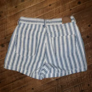 American Eagle blue & white stripe 0 high waist mom shorts thumbnail 3