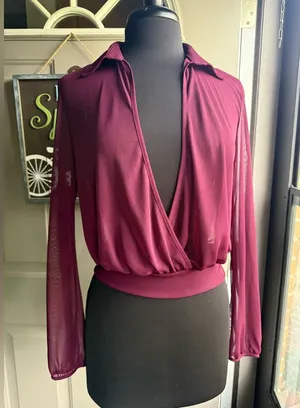 Vintage NWOT 90s Express sheer open long sleeve collared blouse, size large thumbnail 1