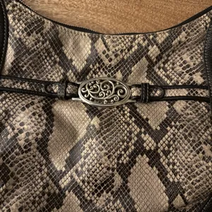 Vintage Brighton Black Pebbled Leather Python-Embossed Hobo Style Shoulder Bag thumbnail 2