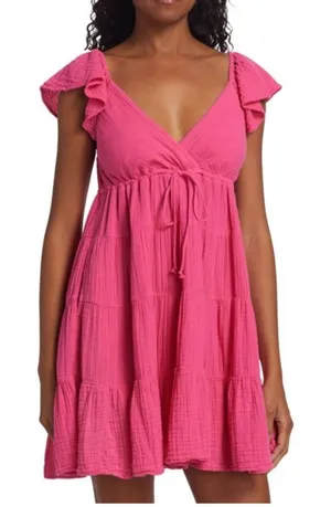 XIRENA Sonnet Shirred Minidress pink raspberry Sz‎ S thumbnail 1