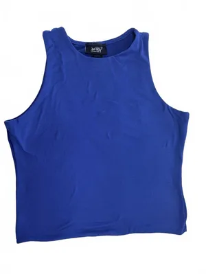 Just Polly New York Blue High Neck Ribbed TankTop Sleeveless Shell Blouse Medium thumbnail 1