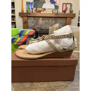 COACH Ingrid Natural Snake Print Leather Thong Wedge Sandals Women's Size 8.5! thumbnail 3