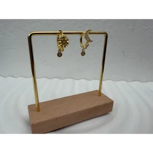 Sun Moon Huggie Hoop Earrings 18K Gold PVD Stainless Steel CZ Celestial Dangle thumbnail 6