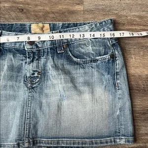 Y2K Buckle Denim Mini Skirt Sz 30 Low Rise Distressed Festival Indie Sleaze ♠️ thumbnail 6