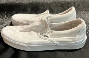 Womens 7 Vans Classic Slip On Checkerboard True White Canvas Sneakers thumbnail 1