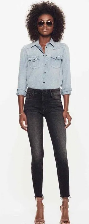 MOTHER The Rascal Ankle Snippet Night‎ Hawk Black Raw Hem Jeans 27 thumbnail 1