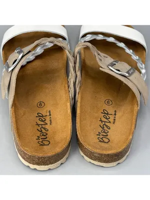 Biostep Slides Sandals Womens 9 White Silver Beige Braided Straps Slip-On Shoes thumbnail 5