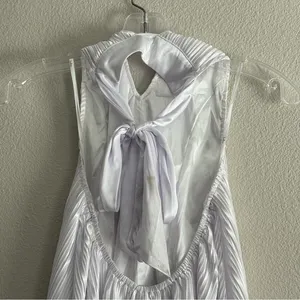 NEW Lulus Pretty Aura White Satin Plisse Mock Neck Mini Swing Summer Dress Sz XS thumbnail 15