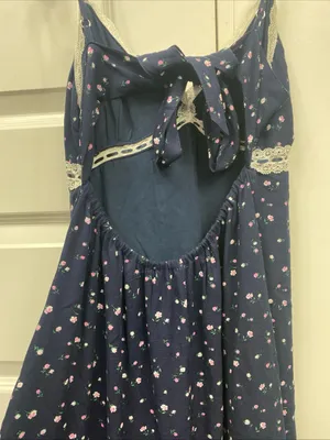 Hollister Slip Dress Small Navy Floral Lace Bow Accent Babydoll Small Open Back thumbnail 5