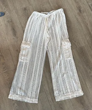 Chic Lace Wide Leg Pants in Cream thumbnail 1