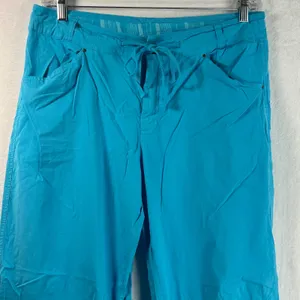 Fresh Produce Womens XL Turquoise Blue Cotton Stretch Drawstring Straight Pants thumbnail 4