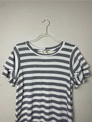 Blu Pepper Navy & White Striped Ruffle Sleeve Tee Size L thumbnail 8