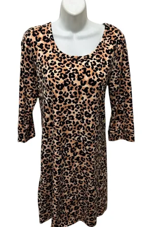 Soma Mob Wife A Line Animal Print Cheetah Dress Sz S Stretch Cotton 3/4 Sleeve thumbnail 1