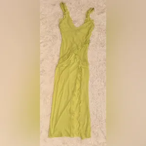 NWOT House of CB Pixie Lime Green Ruffle Maxi Dress sz XS thumbnail 5