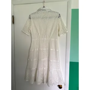 Nanette Lepore White Lace Shirt Dress Tiered Ribbon Trim Short Sleeve Size 8 thumbnail 6