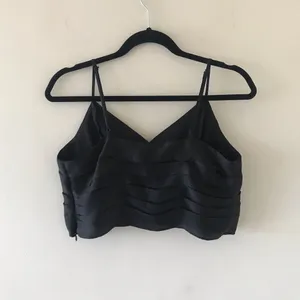 Express Satin High Rise Wide Leg Pant Ruffle Crop Tank Set, NWT, Medium, Black thumbnail 12