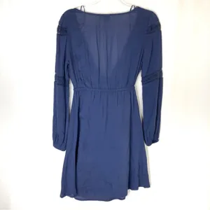 Roxy Navy Blue Long Sleeve Tie Front Beachy Mini Dress Womens XS thumbnail 8