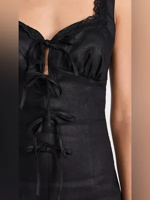 Reformation Reia Linen Dress Lace Sweetheart Bow Tie thumbnail 6
