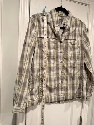 L.L. Bean Size S Green Gray Plaid Vented Nylon Hiking Trail Shirt Secure Pocket thumbnail 4
