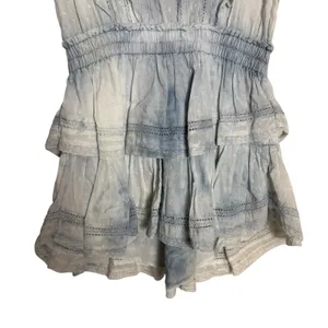 LoveShackFancy Natasha Light Blue Tie Dye Cotton Ruffled Tiered Lace Mini Dress thumbnail 6