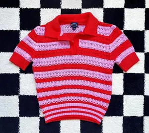Scoop Red and Purple Striped Lightweight Sweater Top thumbnail 1