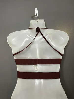 Intimately Free People Bralette Bra Womens Small Brown Ribbed Halter Tie Back thumbnail 4
