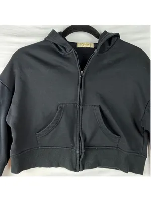 Qinsen Cropped Zip Up Hoodie XS Black Cargo Sleeve Utility Jacket Y2K Streetwear thumbnail 3