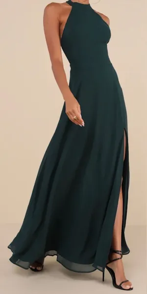 NWOT Lulus Size 1X Confidently Charismatic Emerald Backless Halter Maxi Dress thumbnail 1