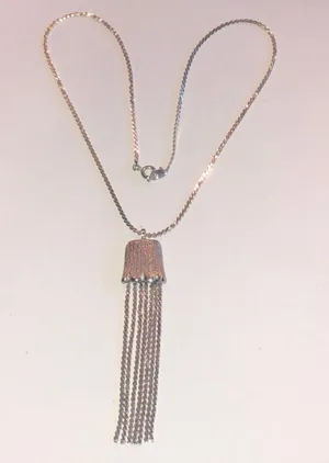 Vintage Silver Tone Fringe Tassel Pendant Dainty Boho Retro Necklace thumbnail 1