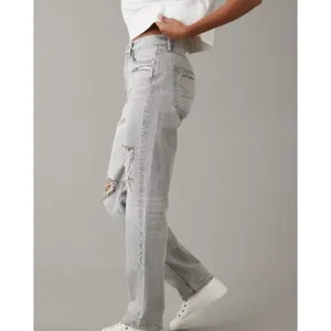 NEW American Eagle 8 Ripped '90s Straight High Waist Jean Gray Wash thumbnail 3