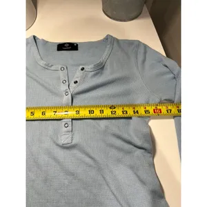 Twenty5A Light Blue Waffle Knit Henley Long Sleeve‎ Cuff Top Size S thumbnail 3