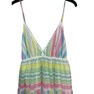 NWT Pastel Stripe Maxi Dress Cottage Coquette Beachy Tiered Tie Back Sundress S thumbnail 3