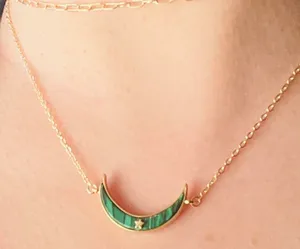 malachite Stone Pendant In Moon Shape Gold thumbnail 1