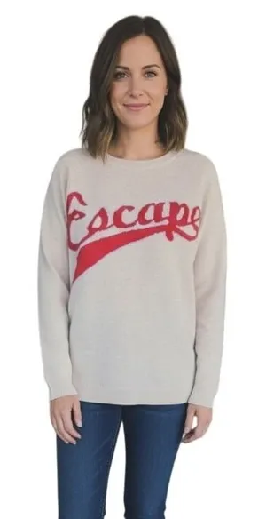 SPRING + MERCER NWT Cream Cashmere Sweater Red‎ Escape Script Logo Size Large Red thumbnail 1