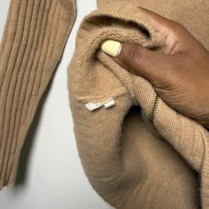 Nordstrom Women 100% Cashmere Zip Up Sweater XS Tan Ribbed Mock Neck Luxury thumbnail 3