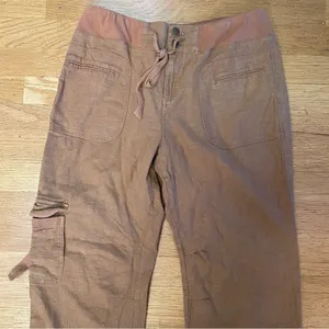 Soft Surroundings Camel Linen Lagenlook Minimalist Wide Leg Cargo Pocket Pants M thumbnail 3