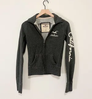 Hollister Grey Zip Up Hoodie Small California Logo Y2K Preppy thumbnail 1